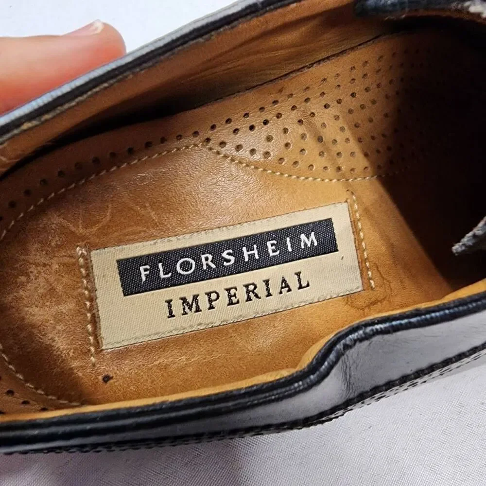 Florsheim Imperial Oxford Black Leather Wingtip Brogue Lace Up Shoes Size 9 C